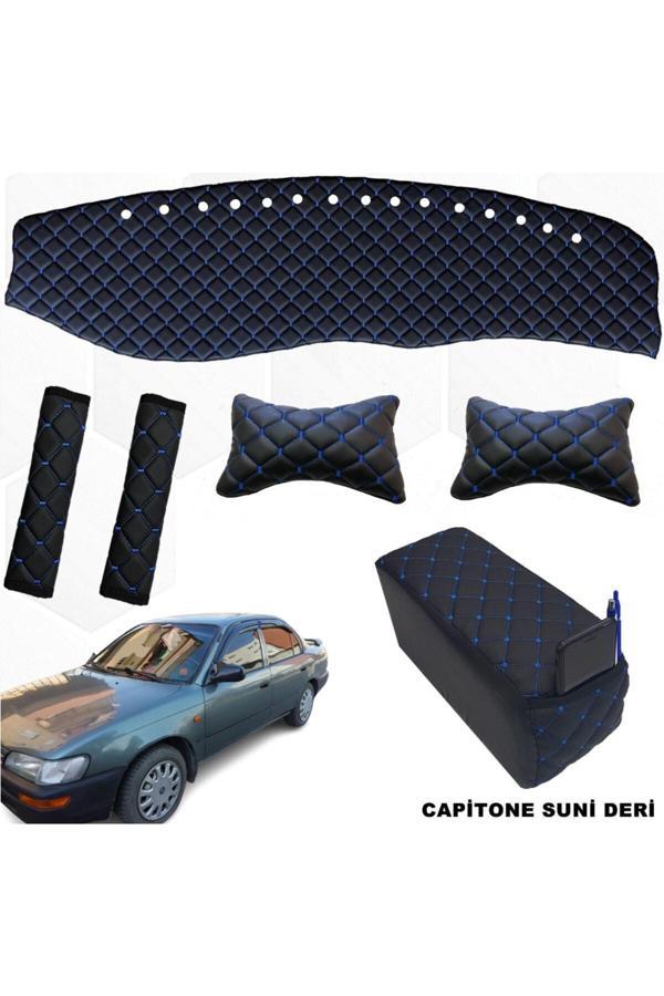 Caraks Corolla Efsane Kasa Göğüs Halısı Kolçak Boyunluk Kemer Konfor 1993-1998 Uyumlu Siyah Mavi - Image 1