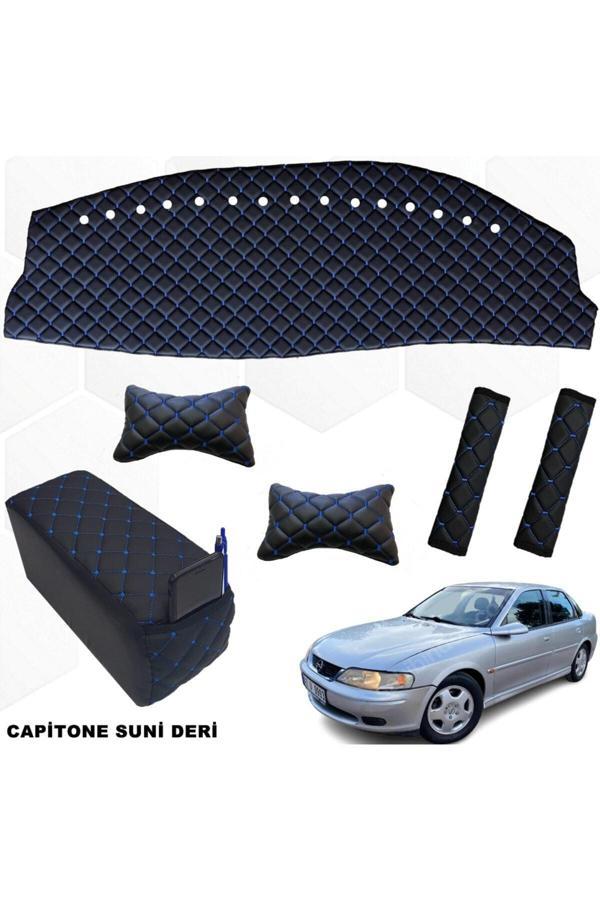 Caraks Opel Vectra B Uzay Kasa Göğüs Halı+Kolçak+Boyunluk+Kemer Konforu Siyah-Mavi Uyumlu - Image 1