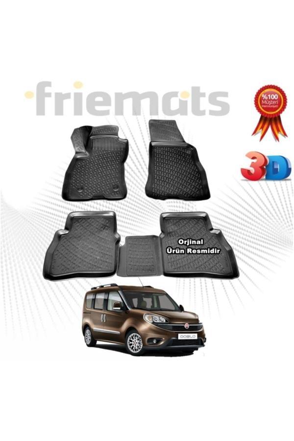 Friemats Fiat Doblo 2 3D Havuzlu Paspas 2015-2020 Arası Siyah 4 Parça - Image 1