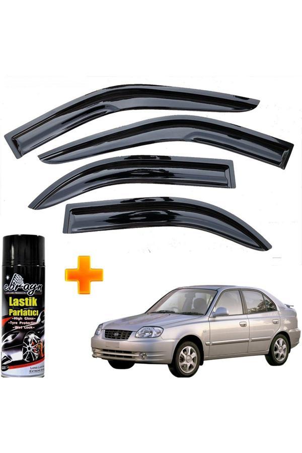 Caraks Accent Milenyum (Kasa) Mügen Cam Rüzgarlığı 2000 - 2003 Arası 4 Lü Takım +500Ml Lastik Parlatıcı - Image 1