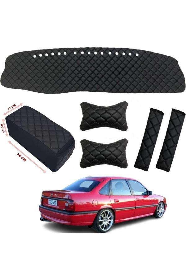 Caraks Opel Vectra A Göğüs Halısı + Boyunluk + Kolçak + Kemer Konforu Siyah Renk Capiton Suni Deri- - Image 1
