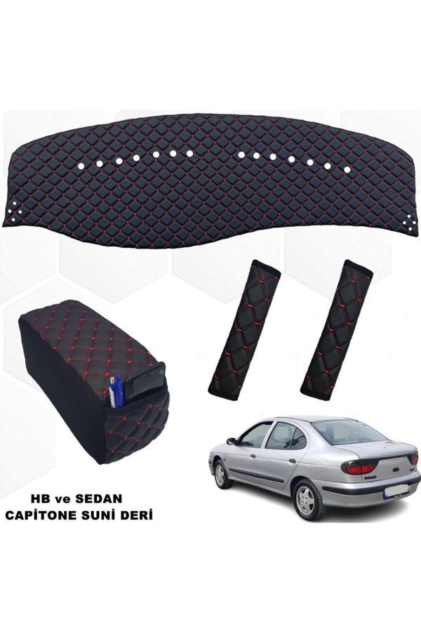 Caraks Megane 1 Göğüs Halısı+Kolçak+Kemer Konfor Hb-Sedan Siyah-Kırmızı - Image 1