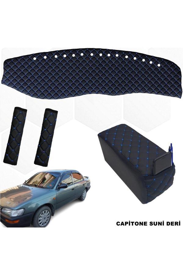Caraks Corolla Efsane Kasa Göğüs Halısı Kolçak Kemer Konfor 1993-1998 Siyah-Mavi - Image 1