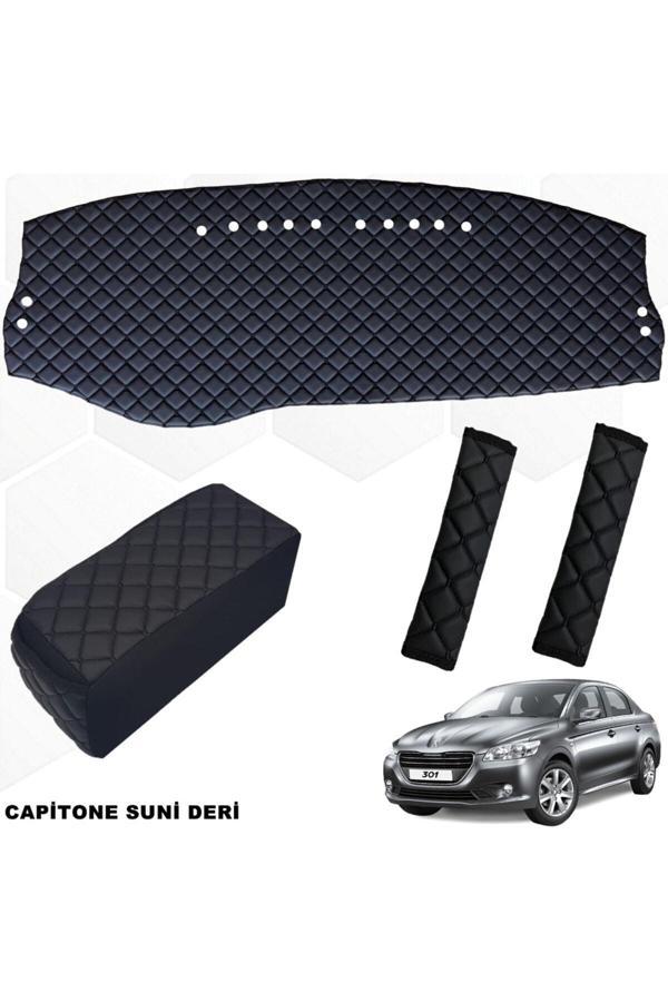 Caraks Peugeot 301 Göğüs Halısı + Kolçak + Kemer Konforu Siyah - Image 1