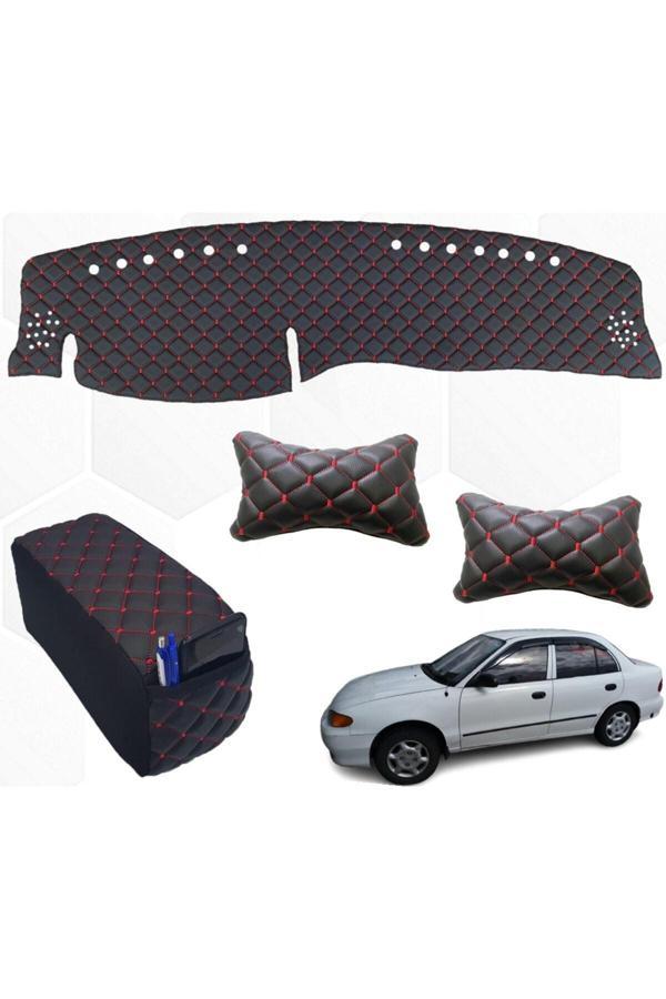 Caraks Hyundai Accent Göğüs Halı+Kolçak+Boyunluk 95-2000 Kırmızı Capiton - Image 1