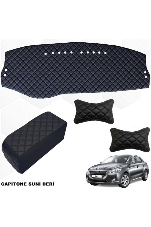 Caraks Peugeot Uyumlu  301 Ön Göğüs Halısı + Kolçak + Boyunluk Siyah - Image 1