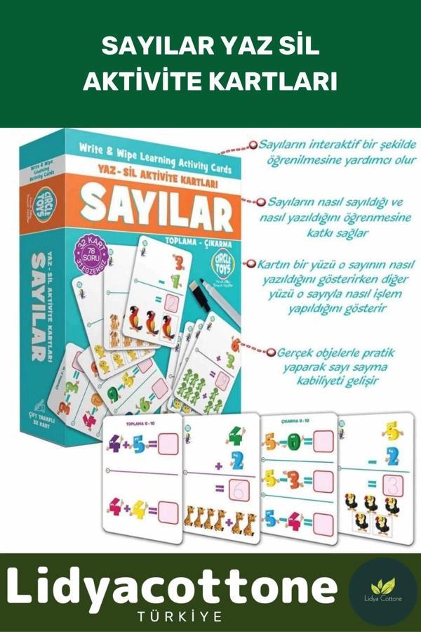Zeka Geliştirici Eğitici El Göz Koordinasyon Matematik Sayılar Yaz Sil Aktivite Kartları Puzzle - Image 1