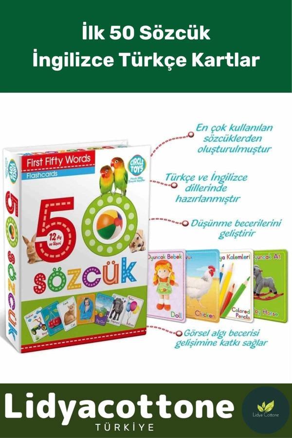 Yabancı Dil Eğitici Zeka Geliştirici Çocuk İlk 50 Sözcük İngilizce Türkçe Kartlar Yabancı Dil - Image 1