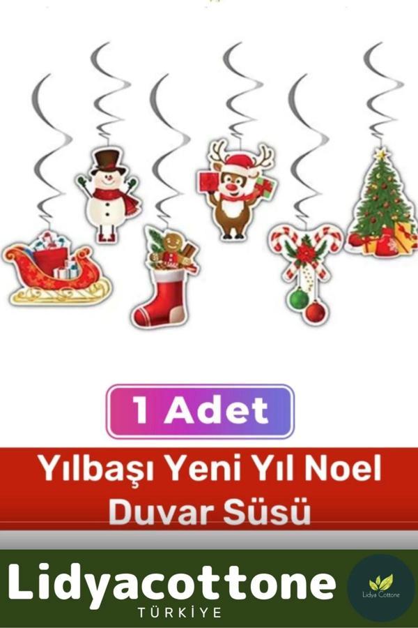 Noel Yeni Yıl Yılbaşı Temalı Çift Taraflı Sarkıt Tavan Süs 6'lı Kağıt Süs Parti Eğlence Kutlama - Image 1