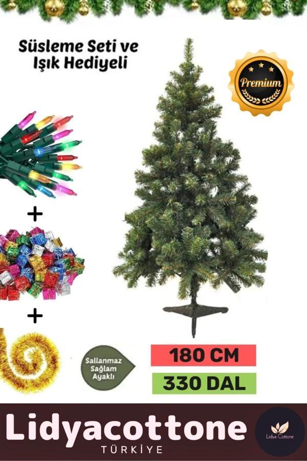 Kutu Süsleme Seti Yılbaşı Çam Ağacı Renkli Işığı Yeni Yıl Süsleri Noel Paketi 180 Cm 330 Dal - Image 1
