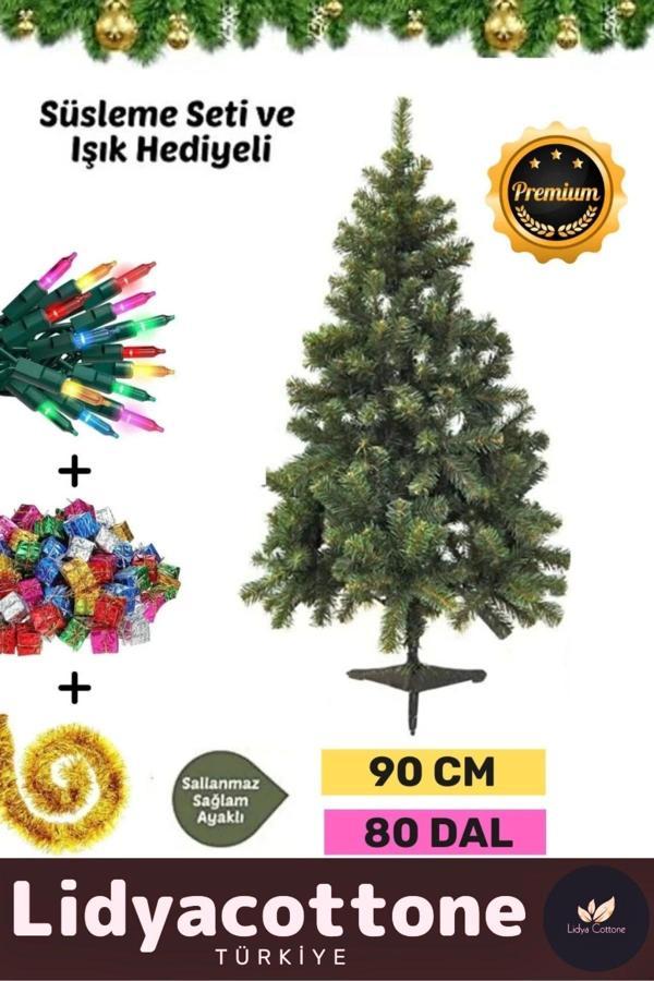 Noel Paketi Kutu Süsleme Seti Yılbaşı Çam Ağacı Renkli Işığı Yeni Yıl Dekorasyon Kutlama 90Cm 80 Dal - Image 1