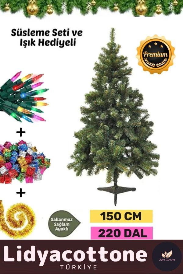 Noel Paketi Kutu Süsleme Seti Yılbaşı Çam Ağacı Renkli Işığı YeniYıl Dekorasyon Kutlama 150Cm 220Dal - Image 1