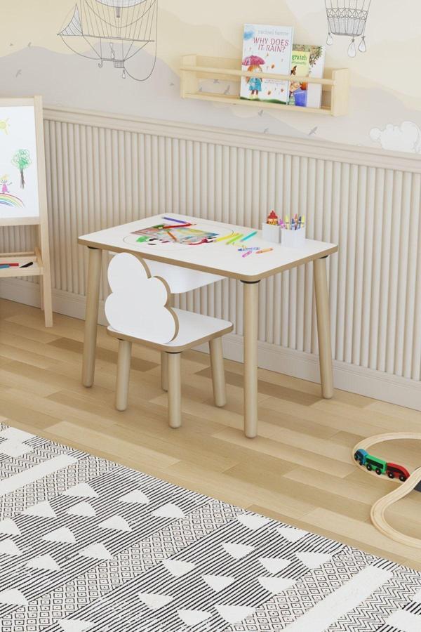 Pofitto Montessori Çocuk Masası-Oyun Masası-Aktivite Masası-Etkinlik Masası Takımı 1 Bulut Sandalye - Image 1