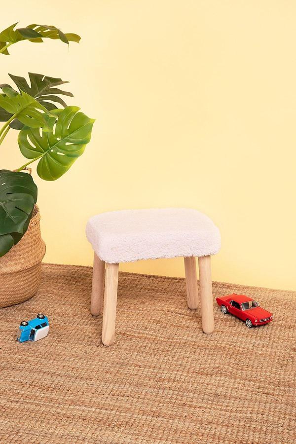 Pofitto Çocuk Taburesi-Çocuk Oturağı-Ahşap Tabure-Montessori Puf-Yumuşak Puf Pudra - Image 1