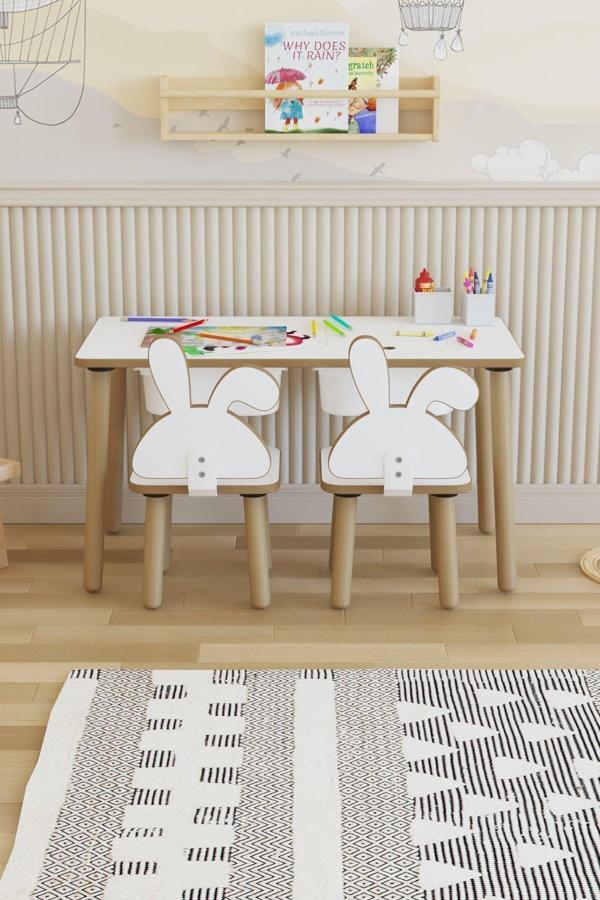 Pofitto Montessori Çocuk Masası-Oyun Masası-Aktivite Masası-Etkinlik Masası Takımı 2 Tavşan Sandalye - Image 1