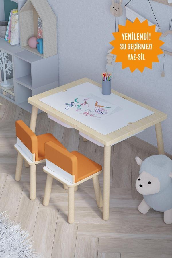 Pofitto Ağaç Ahşap Çocuk Masası-Yaz Sil Yüzey Çocuk Masası-Aktivite-Çocuk Masası Minderli - Image 1