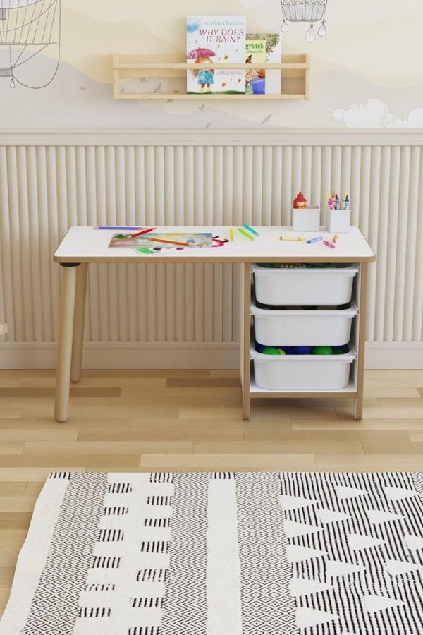 Pofitto Çocuk Masası 90X45 Cm 3 Sepetli Çocuk Çalışma Masası Aktivite Masası Yaz-Sil - Image 1