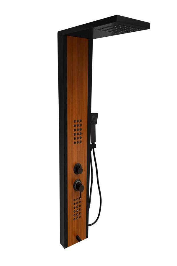 Çift Renk (Siyah-Teak Ağacı Desenli) Premium Masajlı Duş Paneli - Dikey Jakuzi - Robot Duş - El Duşu - Image 1