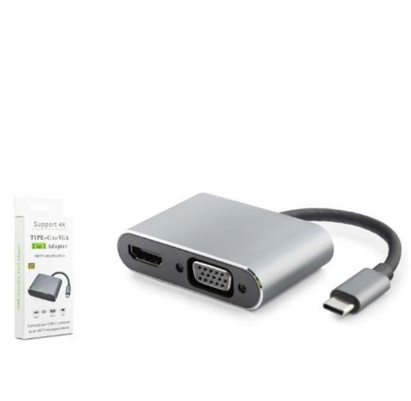 HADRON HDX7838 TYPE-C TO HDTV HDMI 4K 30HZ + VGA 2IN1 GRİ - Image 1