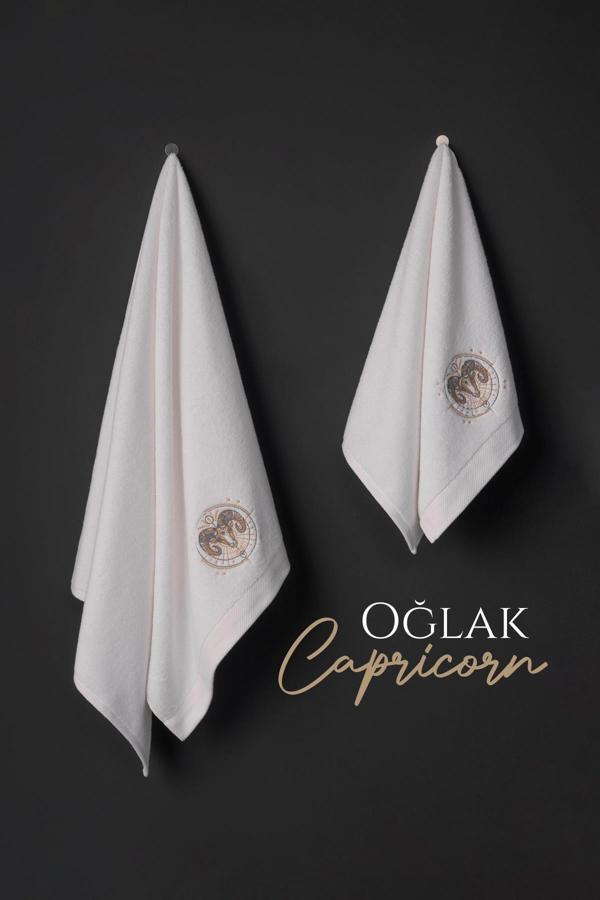 VAROL %100 MİCROCOTTON ÜST KALİTE HAVLU SETİ BURÇ NAKIŞLI - OĞLAK - Image 1