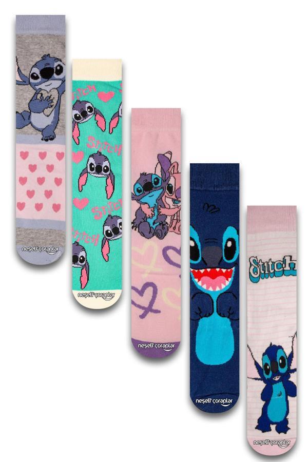5'li Sevimli Stitch Renkli Çorap Set - Image 1