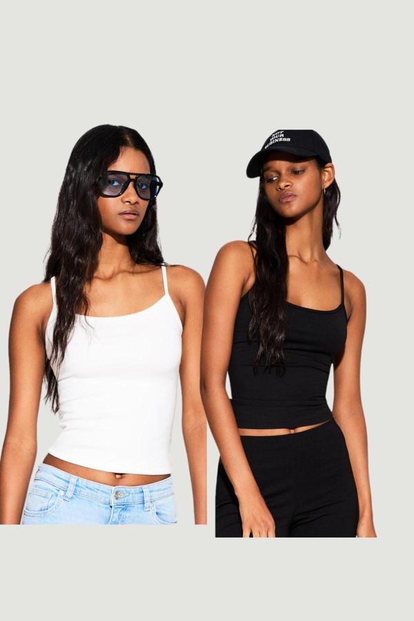 Kadın 2'li Paket Siyah Beyaz Renk  Modal Kumaş İnce Askılı Body - Image 1