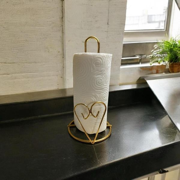Kalp Detaylı Gold Metal Kağıt Havluluk - Tezgah Üstü - Mutfak/Banyo - Image 1