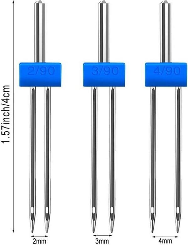 Ev tipi Dikiş Makinesine Nervür Iğnesi,çift Iğne (2mm/3mm/4mm) 3 adet - Image 1