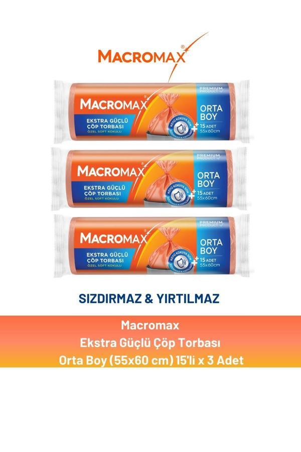 Macromax Ekstra Güçlü Çöp Torbası Orta Boy 15'li X 3 Adet - Image 1