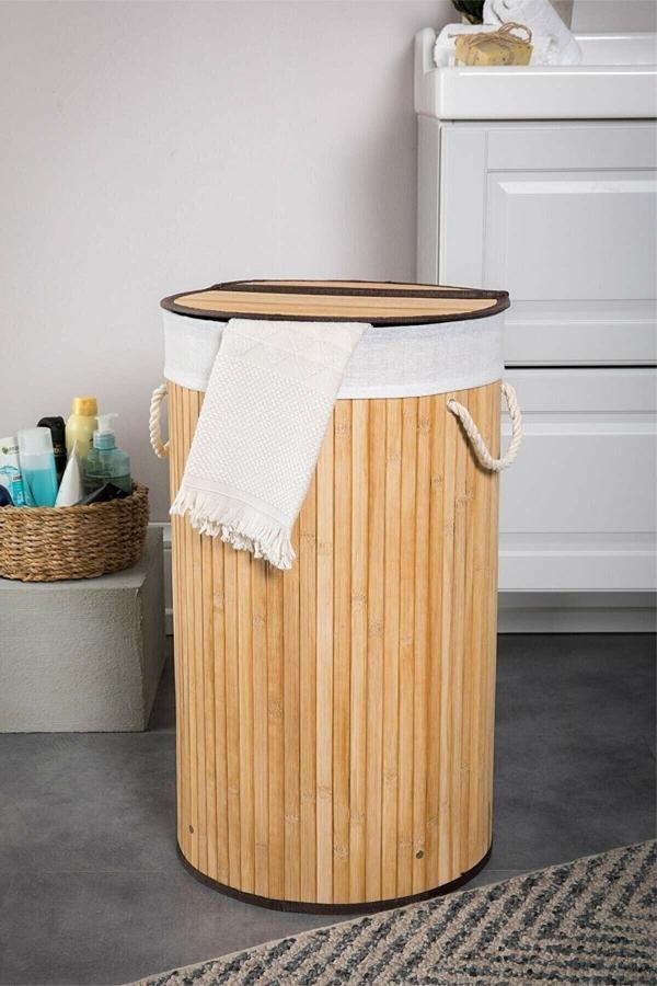 Teknotrust Bej El Yapımı Bambu Yuvarlak Çamaşır Sepet 45 X 40 Bambu 50-99 L - Image 1