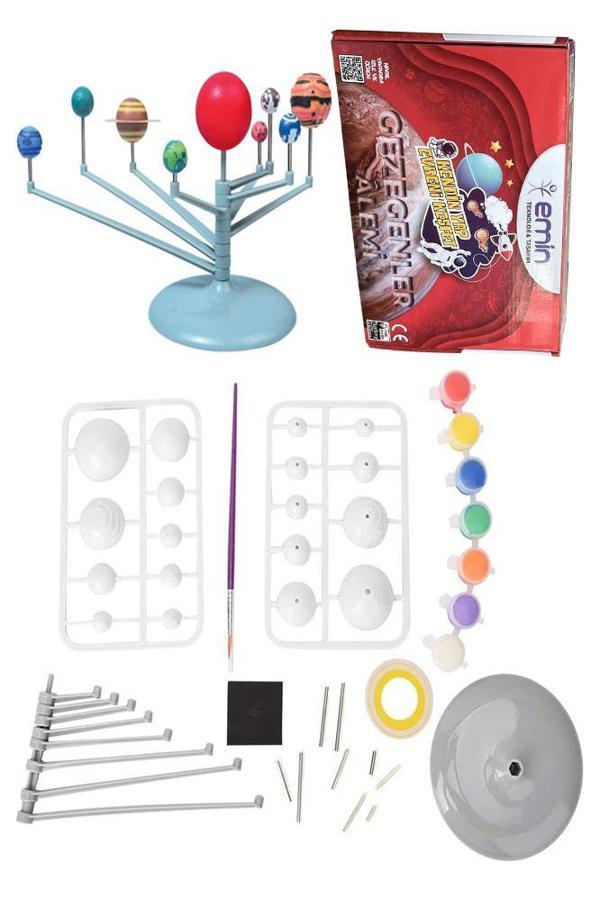 Güneş Sistemi Modeli 1 Paket Gezegen Sistemi Boya Fırça Eğitici Maket Deney Seti Plastik Gezegenler Alemi - Image 1
