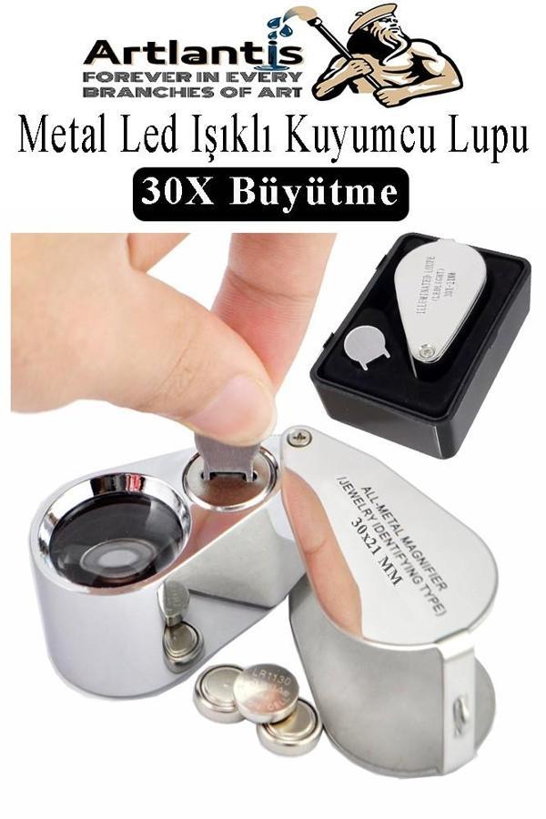 Işıklı Lup Büyüteç Mercek 30X Büyütme 21 mm 1 Adet 30X Kuyumcu Takı Lupu Paslanmaz Çelik Optik Kaliteli Taşınabilir Lup - Image 1