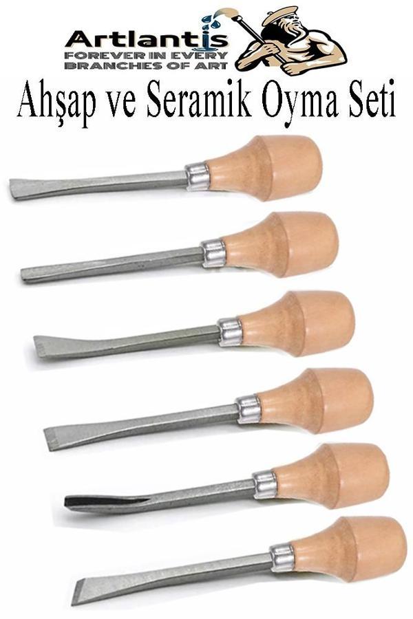 Ahşap ve Seramik Oyma Seti Kısa Sap 6 lı 1 Paket İskerpela Seti Paslanmaz Karbon Çelik Bıçaklı Ağaç Oyma Bıcağı Çömlek - Image 1