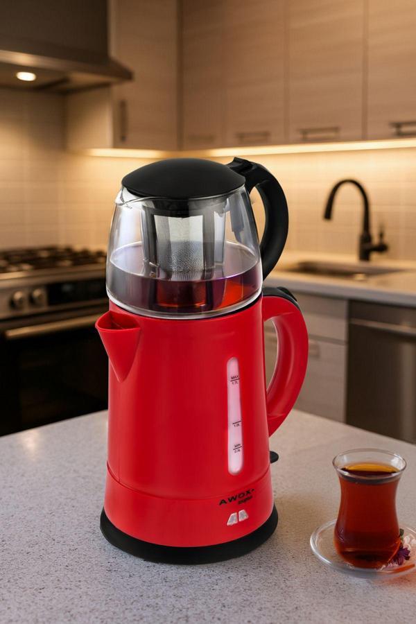 Awox Teaplus Cam Demlikli Elektrikli Çay Makinesi Kırmızı - Image 1