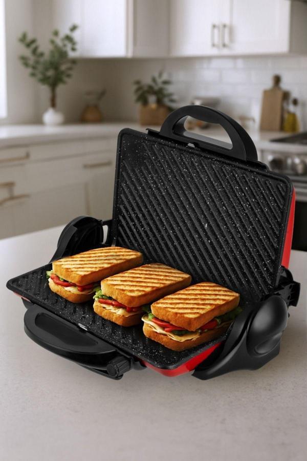 Awox Orion Tost Ve Izgara Makinesi 180° Açılabilir 1800w Kırmızı - Image 1