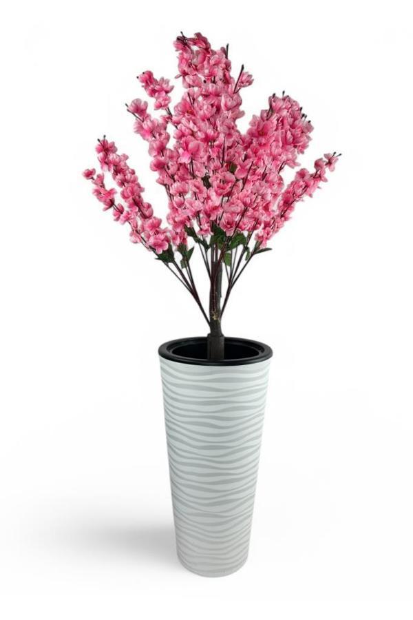 Yapay Ağaç Pembe Bahardalı Ağacı Beyaz Kumsal Vazoda 130cm Japon Kiraz Çiçeği - Image 1