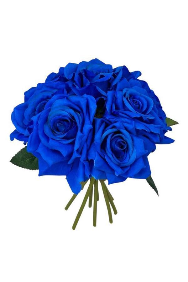 Yapay Çiçek Mavi Gül 10lu Demet Gelin Çiçeği Buketi Masa Üstü Vazo Çiçeği 25cm - Image 1