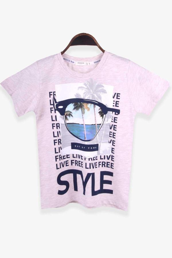 Breeze Erkek Çocuk Tişört Tatil Temalı 8-14 Yaş, Bej Melanj - Image 1