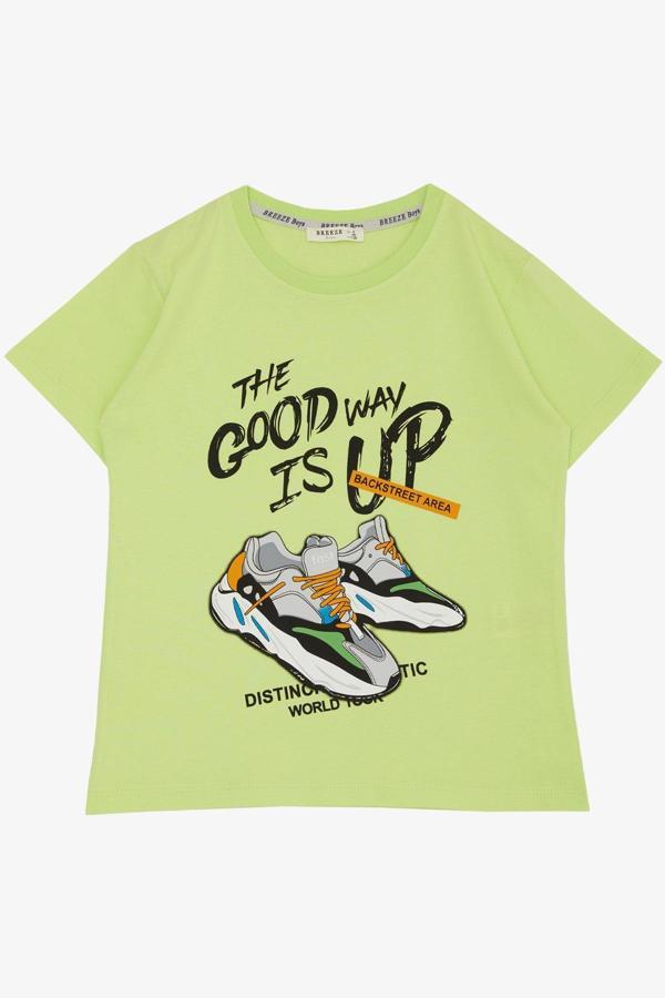 Breeze Erkek Çocuk Tişört Sokak Temalı Ayakkabı Baskılı 8-14 Yaş, Fıstık Yeşili - Image 1