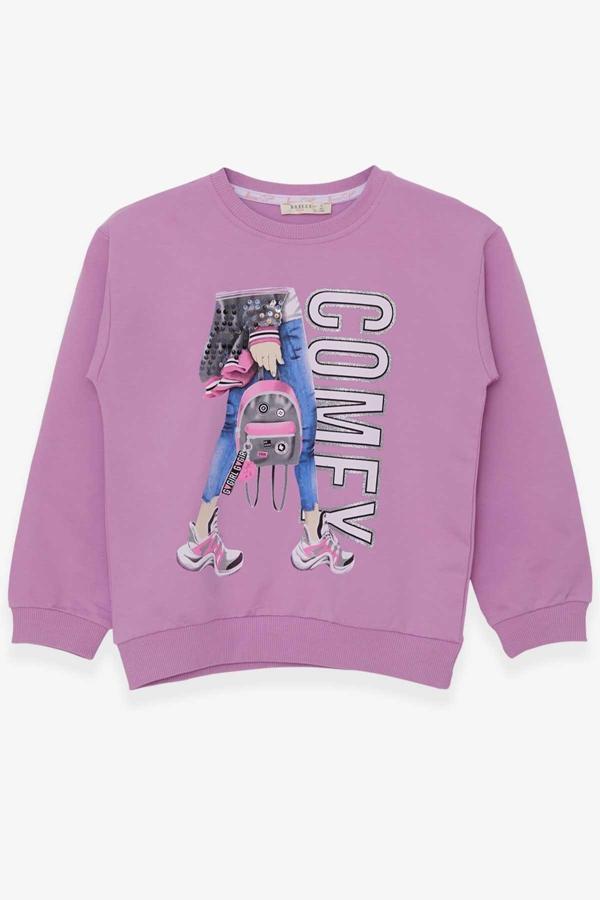 Breeze Kız Çocuk Sweatshirt Pullu Baskılı 9-14 Yaş, Eflatun - Image 1