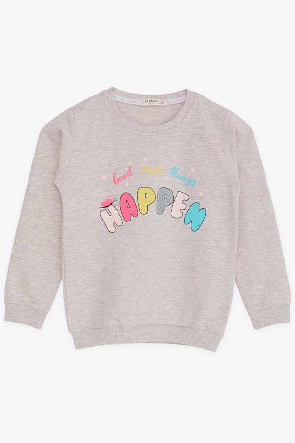 Breeze Kız Çocuk Sweatshirt Yazı Baskılı Desenli 3-7 Yaş, Bej Melanj - Image 1