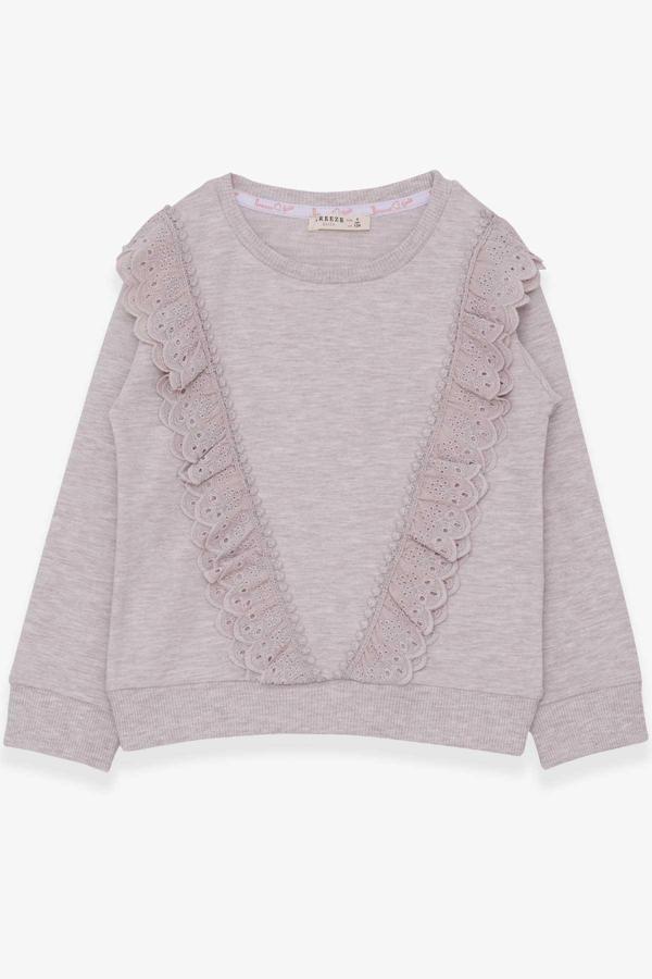 Breeze Kız Çocuk Sweatshirt Güpürlü 4-9 Yaş, Bej Melanj - Image 1