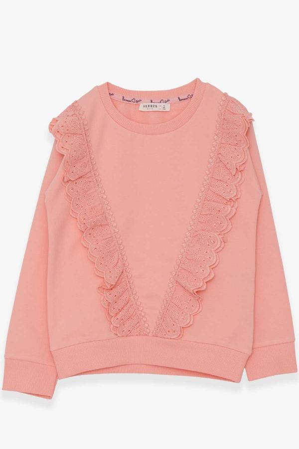Breeze Kız Çocuk Sweatshirt Güpürlü 4-9 Yaş, Somon - Image 1