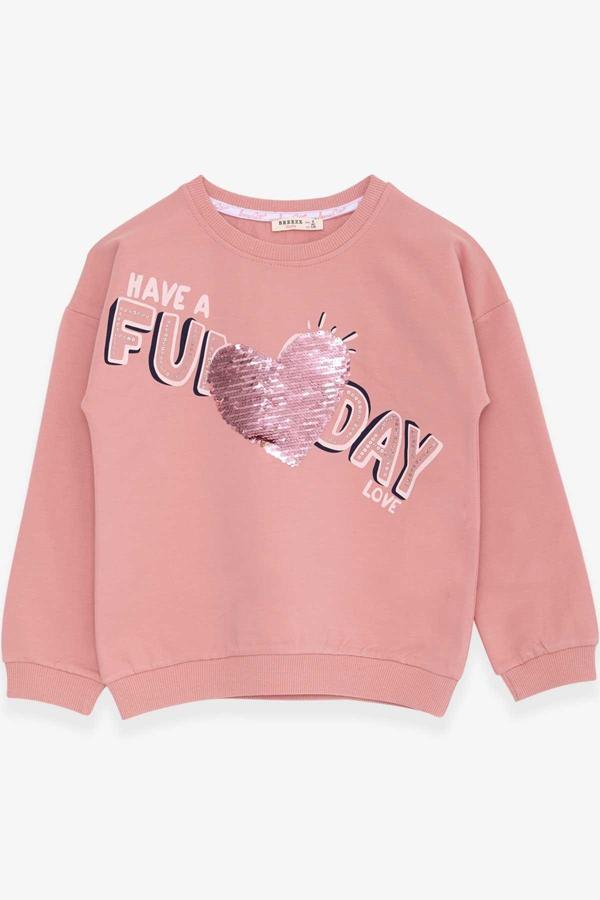 Breeze Kız Çocuk Sweatshirt Pullu Yazı Baskılı 4-8 Yaş, Gülkurusu - Image 1
