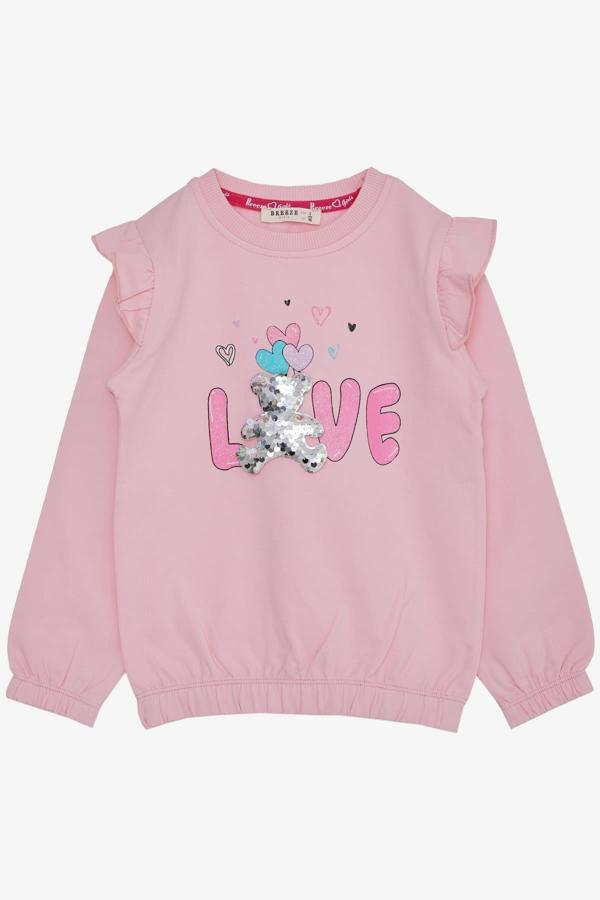 Breeze Kız Çocuk Sweatshirt Pullu Ayıcık Aksesuarlı Simli Yazı Baskılı 1.5-5 Yaş, Pembe - Image 1
