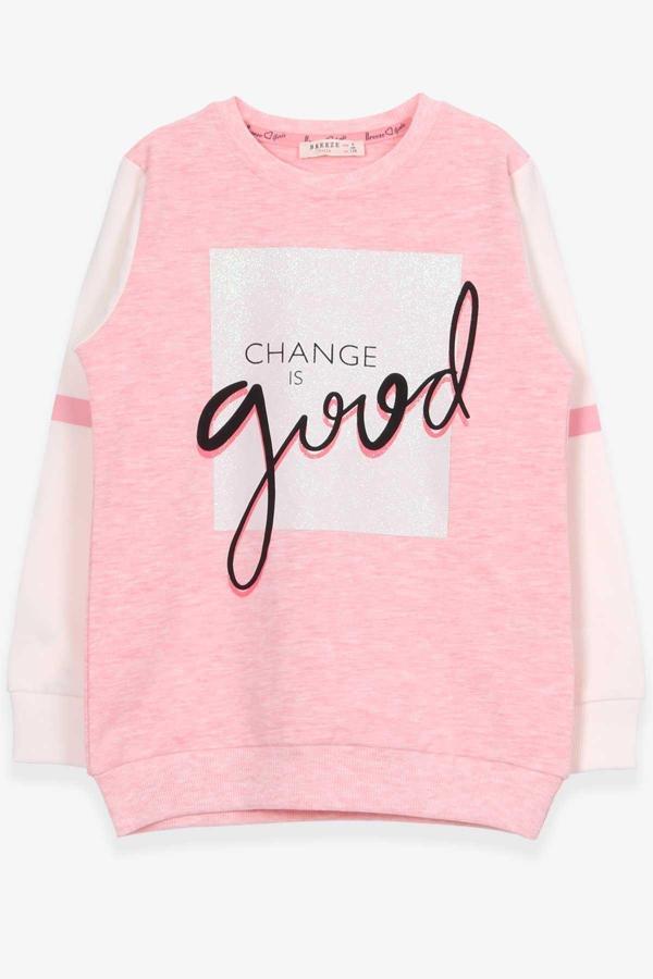 Breeze Kız Çocuk Sweatshirt Simli Yazı Baskılı 8-14 Yaş, Somon Melanj - Image 1