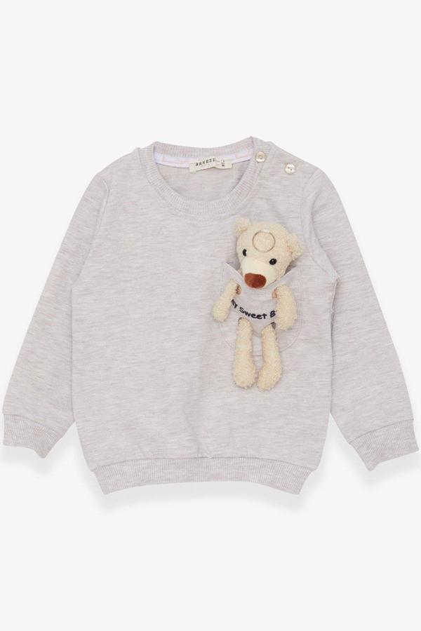 Breeze Kız Çocuk Sweatshirt Ayıcık Aksesuarlı 1.5-5 Yaş, Bej Melanj - Image 1