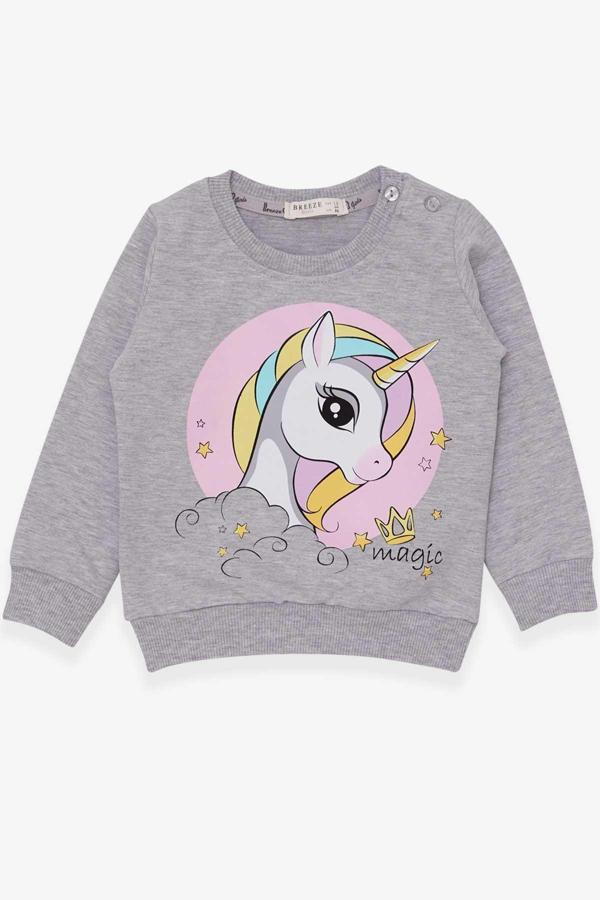Breeze Kız Çocuk Sweatshirt Baskılı Unicorn 1.5-5 Yaş, Gri Melanj - Image 1