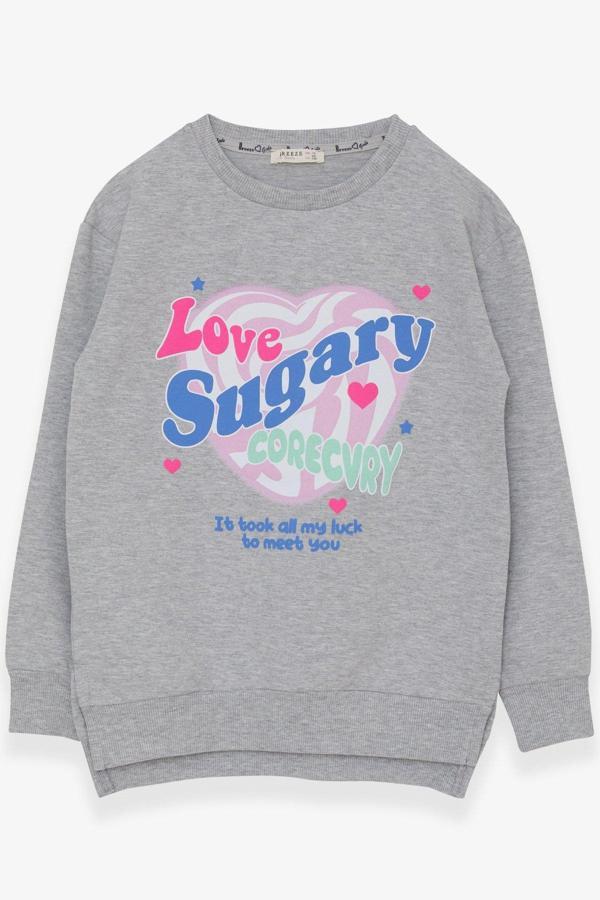 Breeze Kız Çocuk Sweatshirt Yazı Baskılı Yırtmaçlı 9-14 Yaş, Açık Gri Melanj - Image 1