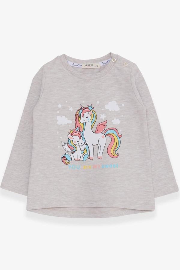 Breeze Kız Çocuk Sweatshirt Sevimli Unicorn Baskılı 1-4 Yaş, Bej Melanj - Image 1